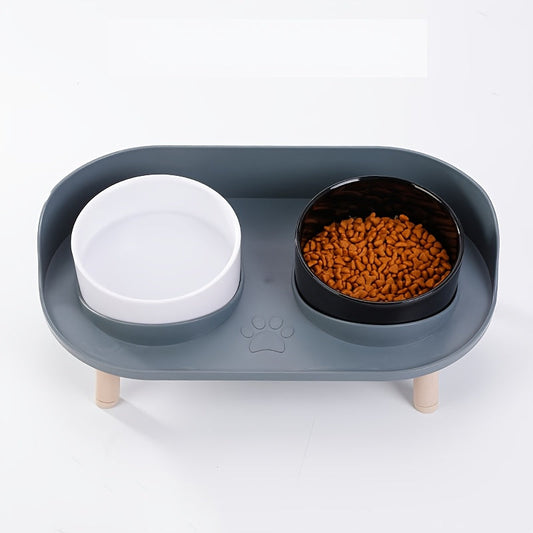 Pet Feeding Station With Double Bowls | Cat And Dog Food Water Bowls | Neck Protection Design | Non-Slip Spill-Resistant Base | Multifunctional Durable Feeder For Small And Medium Pets | Easy To Clean