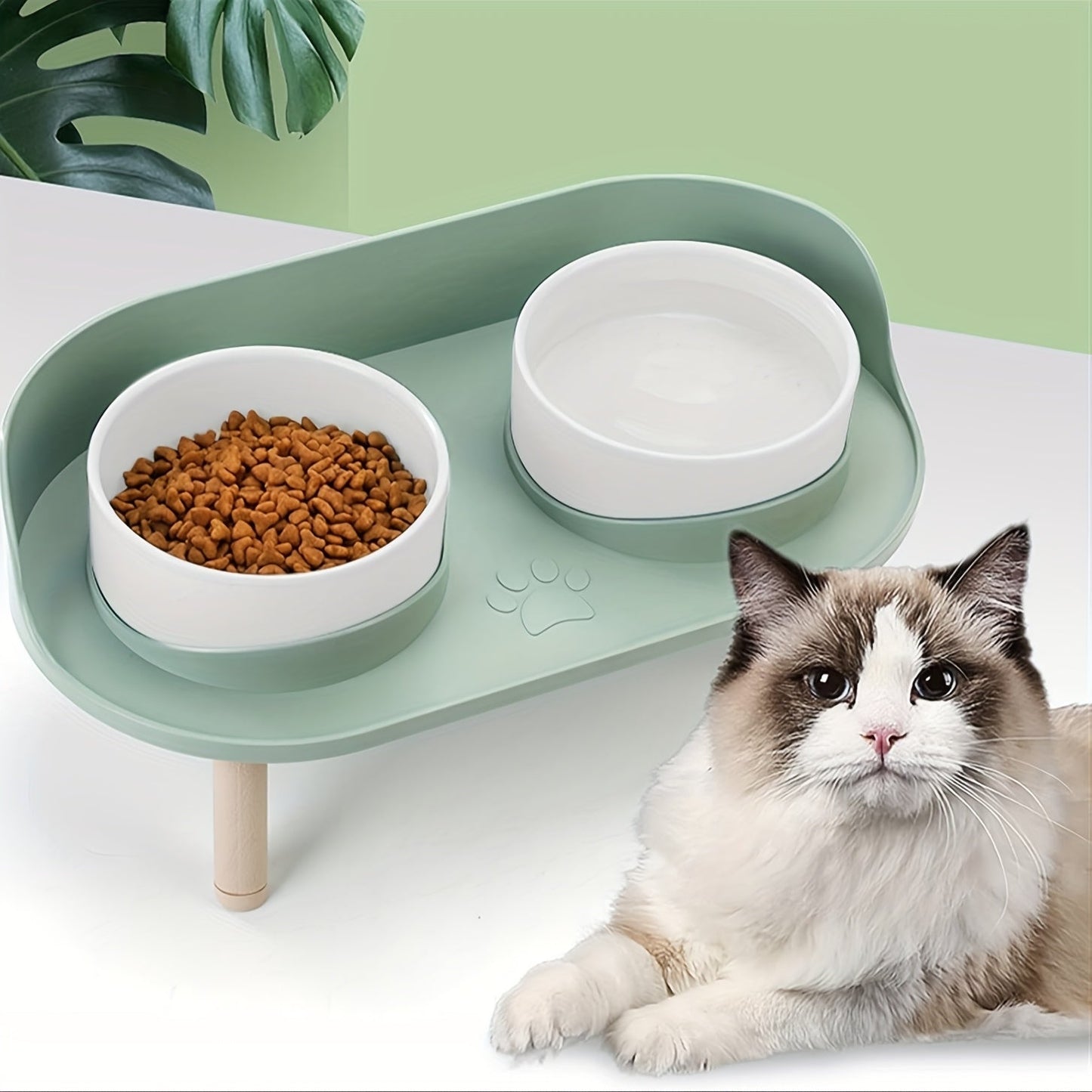 Pet Feeding Station With Double Bowls | Cat And Dog Food Water Bowls | Neck Protection Design | Non-Slip Spill-Resistant Base | Multifunctional Durable Feeder For Small And Medium Pets | Easy To Clean