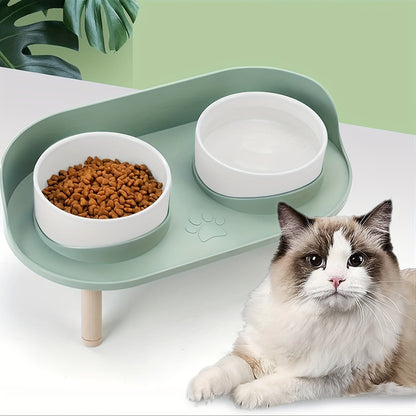 Pet Feeding Station With Double Bowls | Cat And Dog Food Water Bowls | Neck Protection Design | Non-Slip Spill-Resistant Base | Multifunctional Durable Feeder For Small And Medium Pets | Easy To Clean