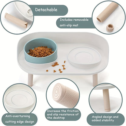 Pet Feeding Station With Double Bowls | Cat And Dog Food Water Bowls | Neck Protection Design | Non-Slip Spill-Resistant Base | Multifunctional Durable Feeder For Small And Medium Pets | Easy To Clean