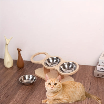 Raised Cat Bowl - Elevated Stainless Steel Food and Water Bowls with 15° Tilted Stand for Cats, Indoor Feline, Puppy, and Kitten Feeding