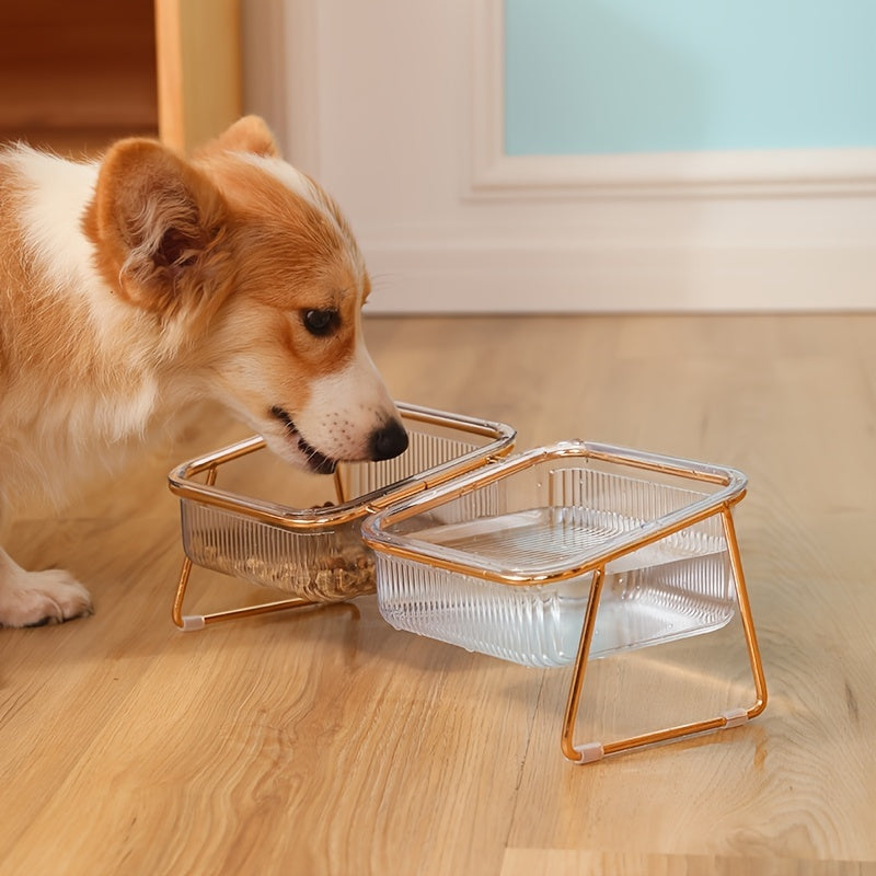 Double Transparent Cat Bowl with Vertical Design - Easy Feeding and Hydration Solution for Cats - Durable Metal and Plastic Construction, Ideal Pet Supplies