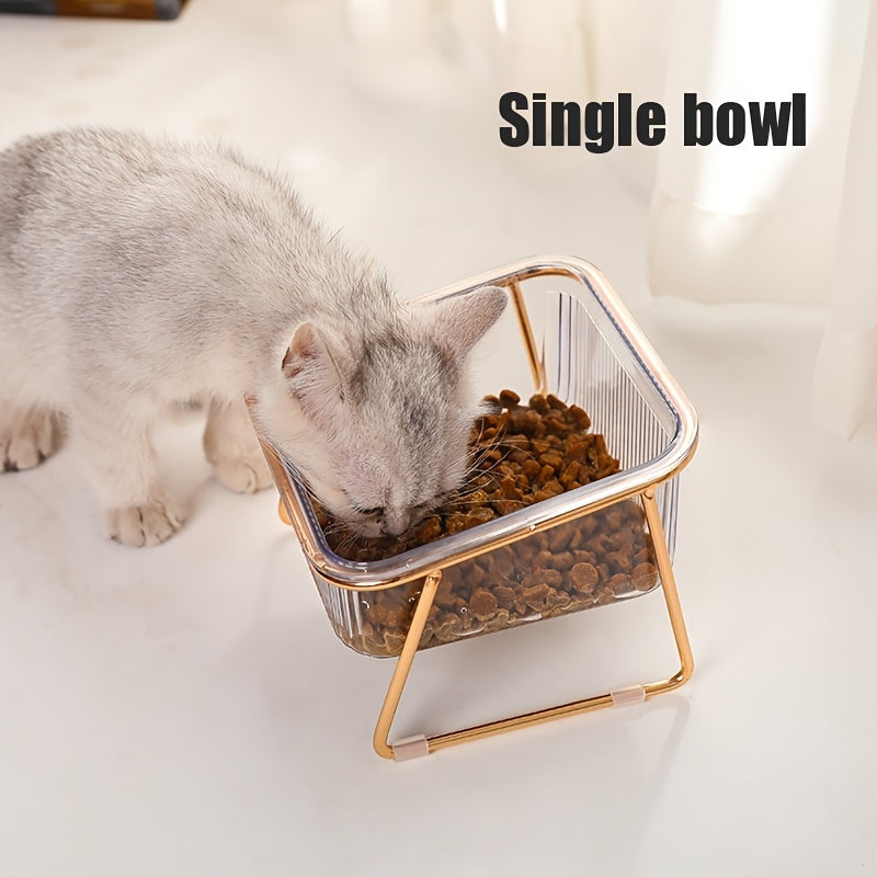 Double Transparent Cat Bowl with Vertical Design - Easy Feeding and Hydration Solution for Cats - Durable Metal and Plastic Construction, Ideal Pet Supplies