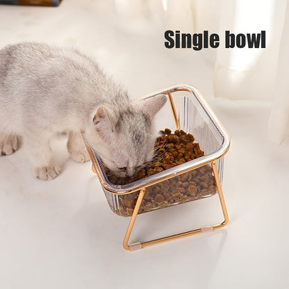Double Transparent Cat Bowl with Vertical Design - Easy Feeding and Hydration Solution for Cats - Durable Metal and Plastic Construction, Ideal Pet Supplies