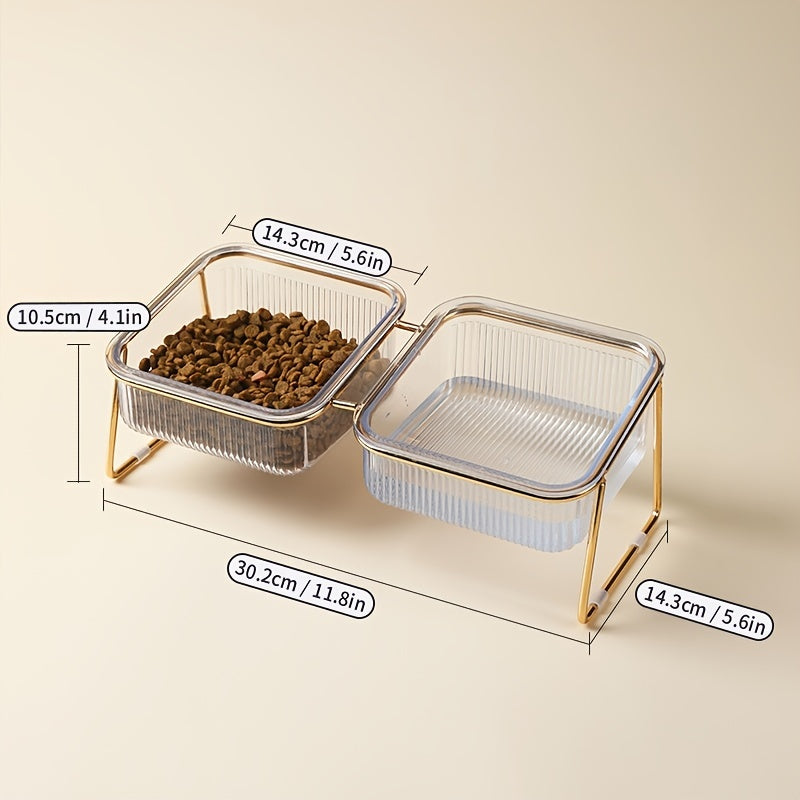 Double Transparent Cat Bowl with Vertical Design - Easy Feeding and Hydration Solution for Cats - Durable Metal and Plastic Construction, Ideal Pet Supplies