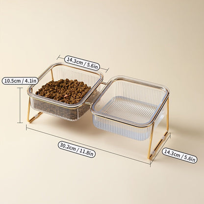 Double Transparent Cat Bowl with Vertical Design - Easy Feeding and Hydration Solution for Cats - Durable Metal and Plastic Construction, Ideal Pet Supplies