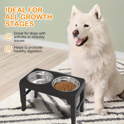 The Dog Bowl Rack Is Foldable And Adjustable In Height, Suitable For Dogs Of Various Body Types. It Includes 2 Feeding Bowls, A Pet Bowl That Can Be Raised And Lowered, And An Elevated Folding Bowl Rack.