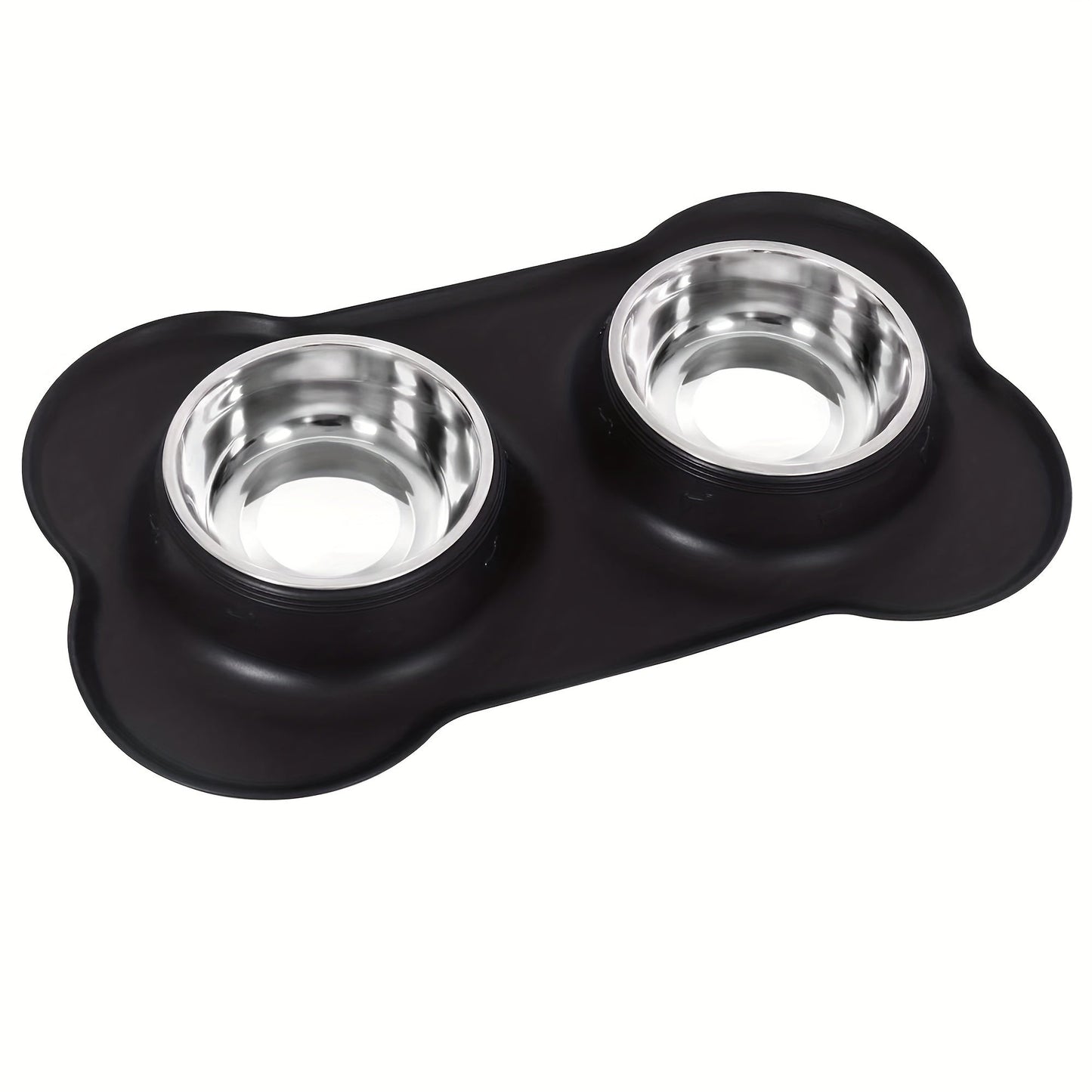 2-in-1 Dog Feeding & Watering Station, Thermoplastic Rubber Pet Bowl Mat with Stainless Steel Dual Bowls, Anti-Spill Pet Feeder, Includes Bowl Holder, Ideal for All Dog Breeds
