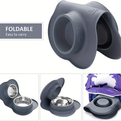 2-in-1 Dog Feeding & Watering Station, Thermoplastic Rubber Pet Bowl Mat with Stainless Steel Dual Bowls, Anti-Spill Pet Feeder, Includes Bowl Holder, Ideal for All Dog Breeds