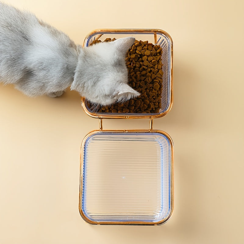 Double Transparent Cat Bowl with Vertical Design - Easy Feeding and Hydration Solution for Cats - Durable Metal and Plastic Construction, Ideal Pet Supplies