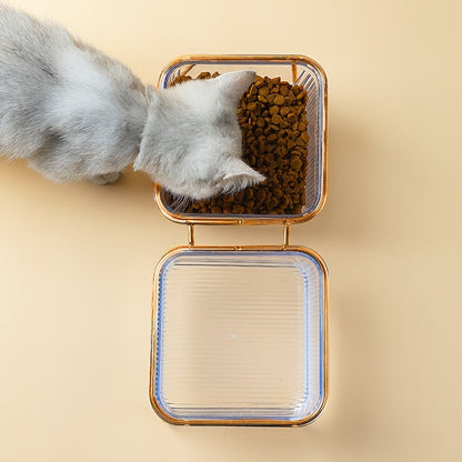 Double Transparent Cat Bowl with Vertical Design - Easy Feeding and Hydration Solution for Cats - Durable Metal and Plastic Construction, Ideal Pet Supplies